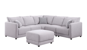 English Elm Fleur Modular Linen Sectional with Ottoman Reversible Chaise and Coordinating Pillows B2749S00096