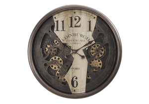 English Elm Clocks, 30" Oversized Wall Clock With Gear Mechanism - Industrial Brown Decor For Any Space B2710P287132