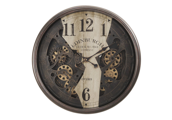 English Elm Clocks, 30" Oversized Wall Clock With Gear Mechanism - Industrial Brown Decor For Any Space B2710P287132