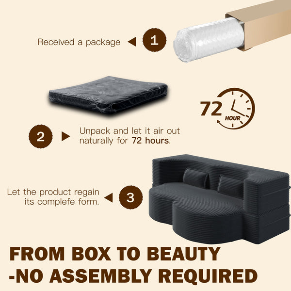 English Elm Modern Full Size Folding Sofa Bed with Plush Corduroy, 2 Pillows, 15" Foam Mattress, No Assembly Required DARK GREY W1885P347083