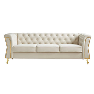 English Elm Modern Tufted Velvet Sofa with Gold Accent Frame and Flared Arms, High-Density Comfort Seating Beige W579P329996
