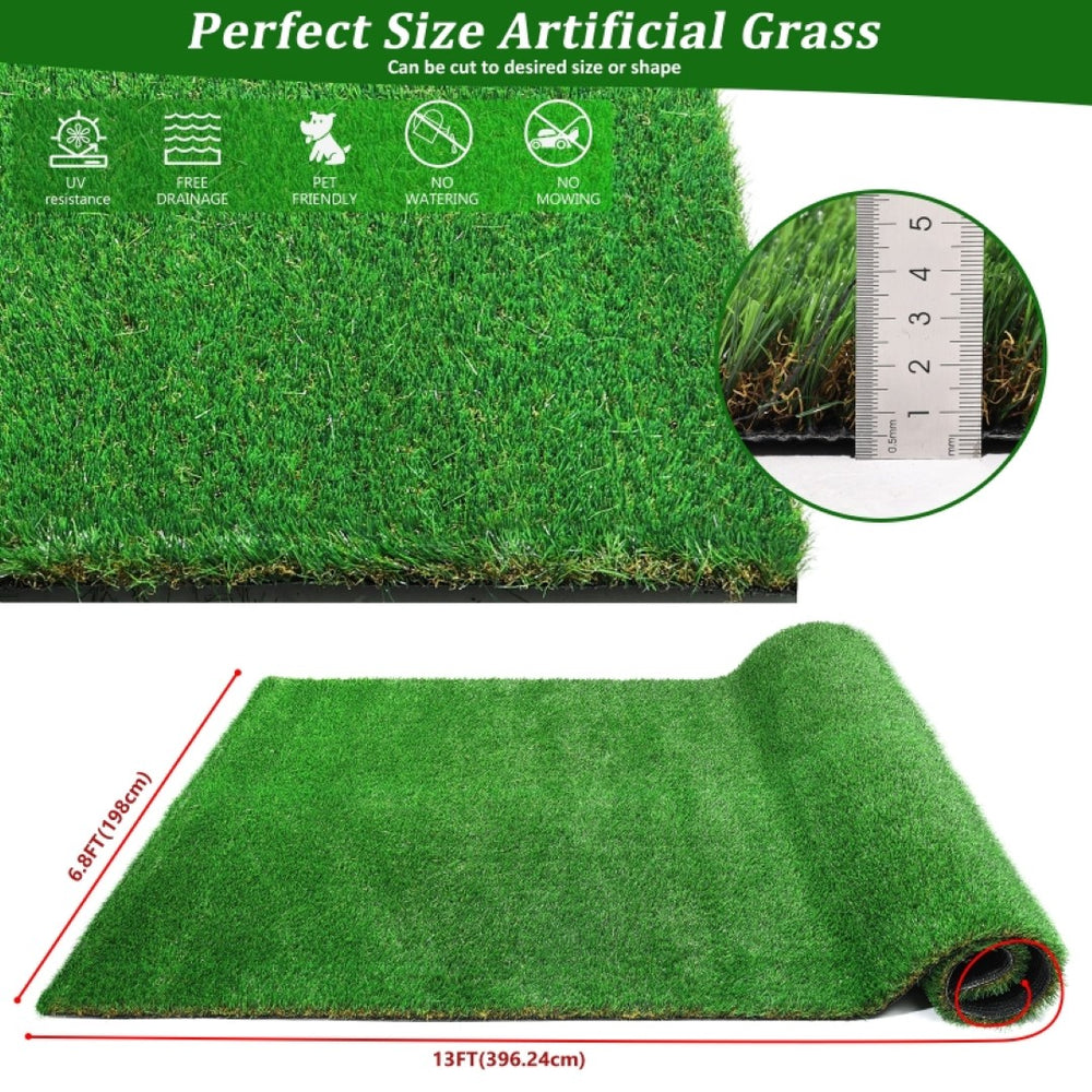 English Elm 6.5ftx13ft Outdoor Artificial Grass Rug Thick Pe Turf Patio Pet Drain Mat W1790P230842