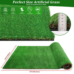 English Elm 6.5ftx13ft Outdoor Artificial Grass Rug Thick Pe Turf Patio Pet Drain Mat W1790P230842