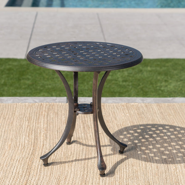 English Elm Christopher Knight Home® - Outdoor 19" Cast Aluminum Side Table - Stylish, Durable, Weather-Resistant Accent For Your Patio N773P348299B