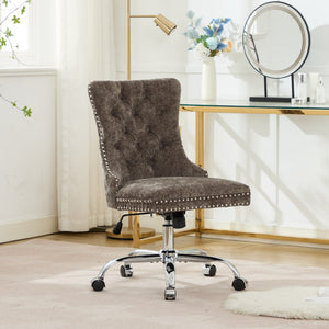 English Elm A&A Elegant Chenille Tufted Office Chair with Hand-Pulled Buttons, Nailhead Trim & Gold Chrome Base Gray W1143P366779