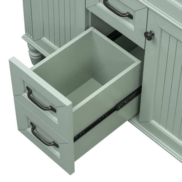 English Elm 36 Inch Bathroom Vanity with Ceramic Sink, Durable MDF & Solid Wood Frame, Soft-Close Doors, Luxe Handles, Ample Organized Storage, Modern Freestanding Design Green N725P314034F