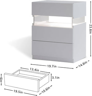 English Elm LED Modern 3-Drawer Nightstand with Acrylic Top, Built-In Ambient Lighting, Sturdy MDF & Wood White 22.23 L x 17.32 W x 7.87 H W2371P173484