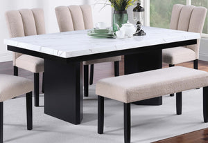 English Elm Classic 6-Piece Dining Set With White Faux Marble Table, Upholstered Chairs & Stylish Bench For Elegance B011S01882