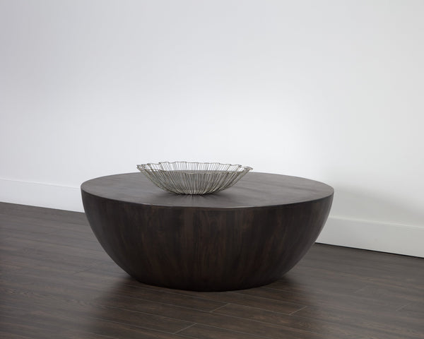 Sunpan Kinsley Coffee Table – Handcrafted Round Drum Design from Solid Mango Wood for Unique Spaces Small - 48W x 48D x 17.25H