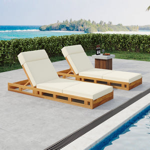 English Elm Christopher Knight Home® - Lounge Chaise Set With Adjustable Headrest - Durable Acacia Wood & Water-Resistant Cushions (Beige) N770P272405T_N770P285267B