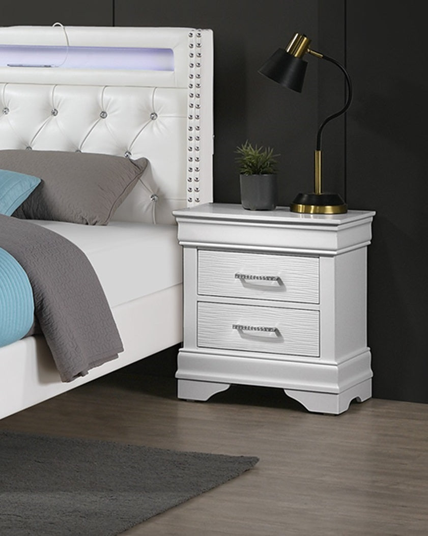 English Elm Modern Sleek Bedside Table with Diamond Accent Handles, 2 Spacious Drawers, White Nightstand 21x16x24" B011P306183
