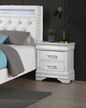 English Elm Modern Sleek Bedside Table with Diamond Accent Handles, 2 Spacious Drawers, White Nightstand 21x16x24" B011P306183