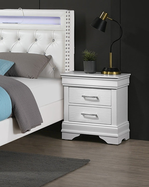 English Elm Modern Sleek Bedside Table with Diamond Accent Handles, 2 Spacious Drawers, White Nightstand 21x16x24" B011P306183