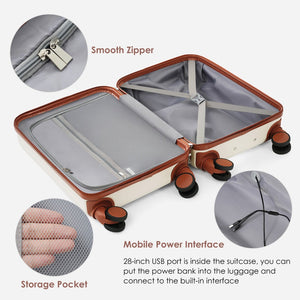 English Elm Luggage 3 Piece Abs Hard Shell Set with Usb Port Front Opening Spinner Wheels N726P268996O