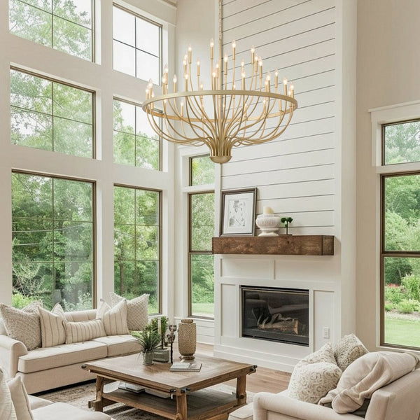 English Elm 36-light Matte Black Iron Candle Chandelier Farmhouse Industrial Style for Large Dining Rooms W5008P464950