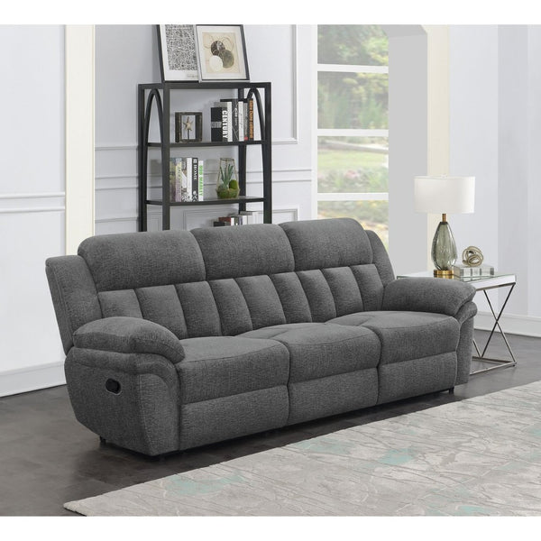 English Elm Divine Charcoal Fabric Reclining Sofa with Diamond Tufting and Pillowtop Arms B062S01412