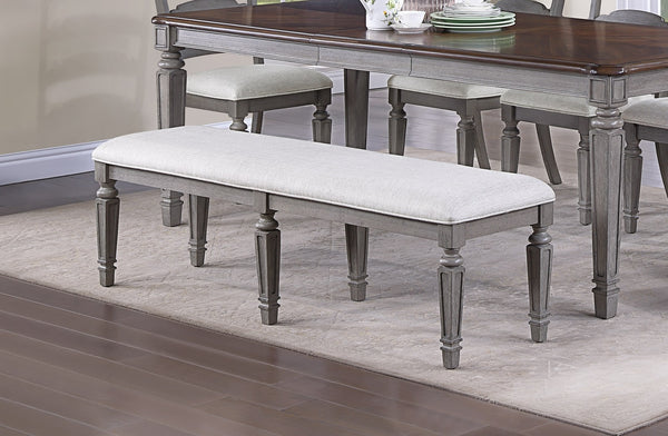 English Elm Beautiful Contemporary 9pc Dining Set with Leaf Extension, Tapered Carved Legs & Contrasting Top for Elegant Entertaining Cherry,LIGHT GREY 42.25 L x 15.5 W x 20 H B011S01624