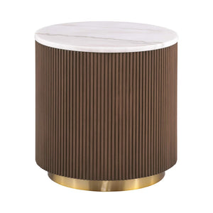 English Elm Contemporary 3 Piece Marble Top Living Room Table Set with Gold Stainless Steel Base B2741S00908