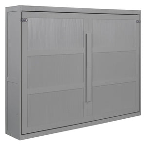 English Elm Queen Murphy Wall Bed with Led Lighting Modern Cabinet Folds Flat for Studio Living Gray LP100973AAE