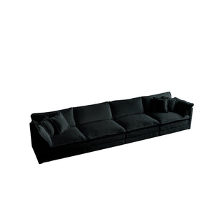 English Elm Free Combination Modular Sofa: 4-Seater Black Chenille Couch For Customizable Comfort & Style W714S00632