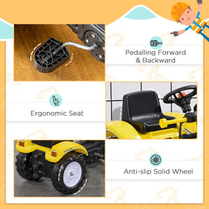 English Elm Aosom Kids Pedal Excavator Ride on Toy with Working Front Loader Digger for Toddlers W2225P217066