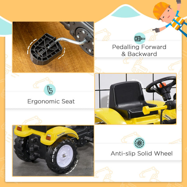 English Elm Aosom Kids Pedal Excavator Ride on Toy with Working Front Loader Digger for Toddlers W2225P217066
