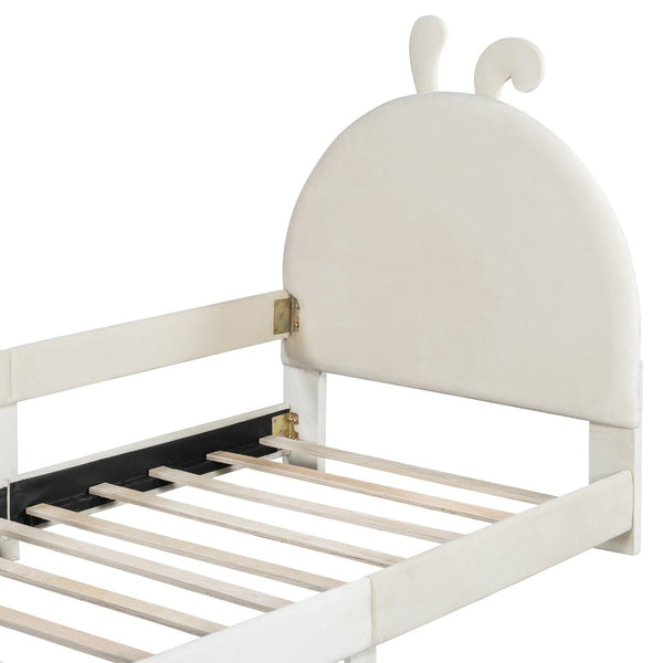 English Elm Twin Velvet Daybed with Sculptural Rabbit Ear Headboard for Kids or Guest Rooms Beige N737P380205A