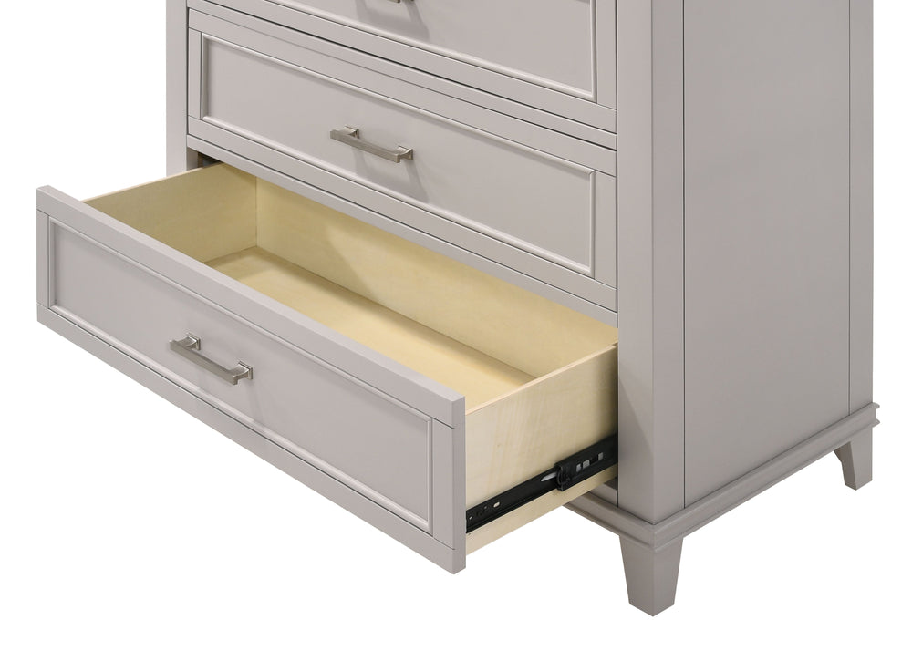 English Elm Gray 5 Drawer Chest Solid Wood+MDF | French Dovetail Drawers, Transitional Design, Custom Hardware B2699P236723