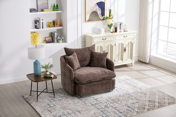 English Elm 360° 360 Swivel Oversized Chenille Armchair with Pocket Spring Seat and Three Throw Pillows Brown W1361S00049