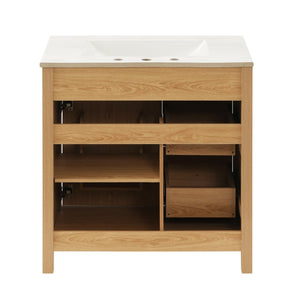 English Elm 30 Inch Fluted Freestanding Bathroom Vanity Solid Wood Soft Close Spa Style W5278S00002