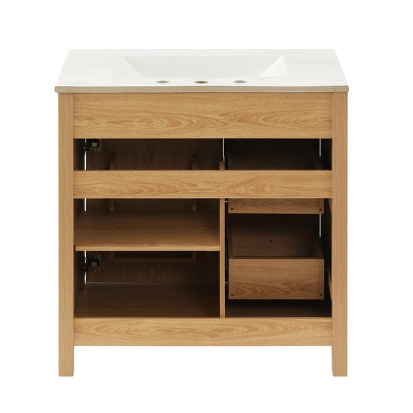 English Elm 30 Inch Fluted Freestanding Bathroom Vanity Solid Wood Soft Close Spa Style W5278S00002