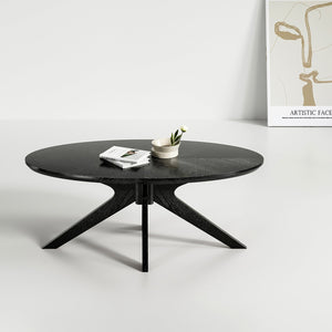 English Elm Office 47" Coffee Table Oval Black Wood Top with X-Frame Poplar Legs — Stable, Spacious, Easy Assembly T3623P409188