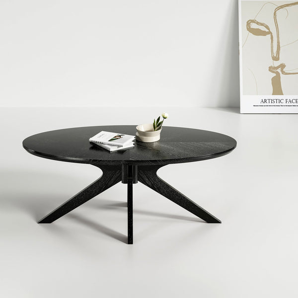 English Elm Office 47" Coffee Table Oval Black Wood Top with X-Frame Poplar Legs — Stable, Spacious, Easy Assembly T3623P409188