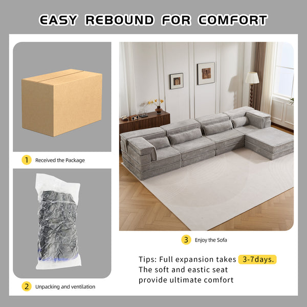 English Elm Compression Mahjong Sofa - Versatile Convertible Floor Seating With Ottoman, Pet-Friendly Fleece Fabric W3723S00036