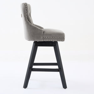 English Elm Swivel Velvet Barstool with Tufted Back, 360° Swivel, Plush Foam & Steel Spring Seat, Sturdy Wood Frame (Set of 2) Gray W1143P241330