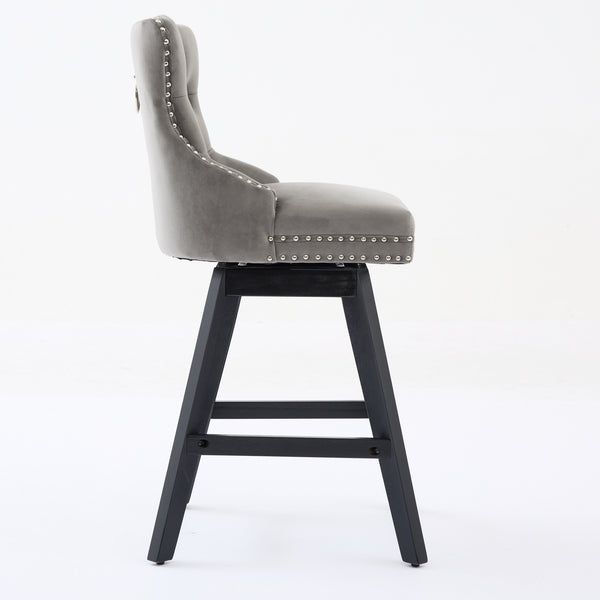 English Elm Swivel Velvet Barstool with Tufted Back, 360° Swivel, Plush Foam & Steel Spring Seat, Sturdy Wood Frame (Set of 2) Gray W1143P241330