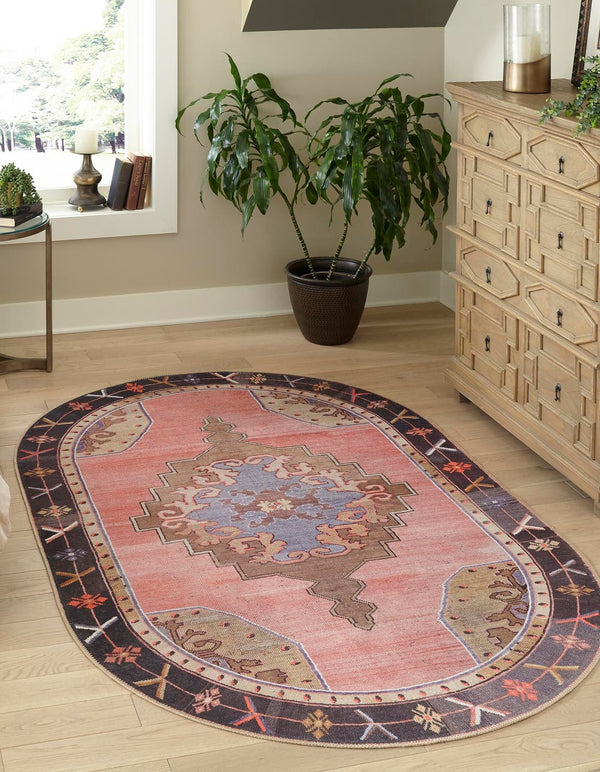 Unique Loom Timeless Thomas Machine Made Medallion Rug Pink, Black/Blue/Light Blue/Light Brown 7' 7" x 10' 6"
