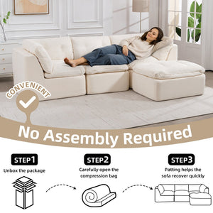 English Elm Modern Chenille Cloud Sectional with Ottoman Deep Sink Modular L Shaped Living Room Sofa Beige+White W2379S00001