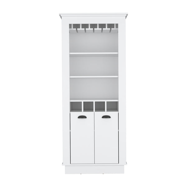 English Elm Lafayette Elegant White Bar Cabinet with 4-Bottle Wine Rack, 10-Glass Holder and Dual Door Storage B200S00383