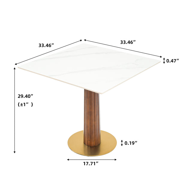 English Elm Modern Square Dining Table - 33.5" Sintered Stone With Stylish Wooden Legs & Gold Base, 2-Person Space-Saver W1535S00601