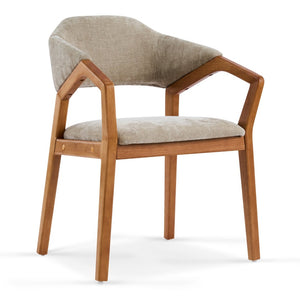 English Elm Indoor Chenille Upholstered Arm Dining Chairs Set of 2 with Bentwood Teak Frame N779P370761O