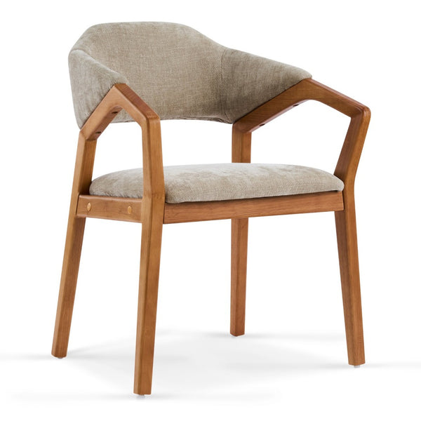 English Elm Indoor Chenille Upholstered Arm Dining Chairs Set of 2 with Bentwood Teak Frame N779P370761O