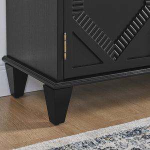 English Elm 65.2" Mid Century Sideboard Buffet with Fluted Geometric Doors, Spacious Adjustable Shelves & Brass Accents Black W1801P346229