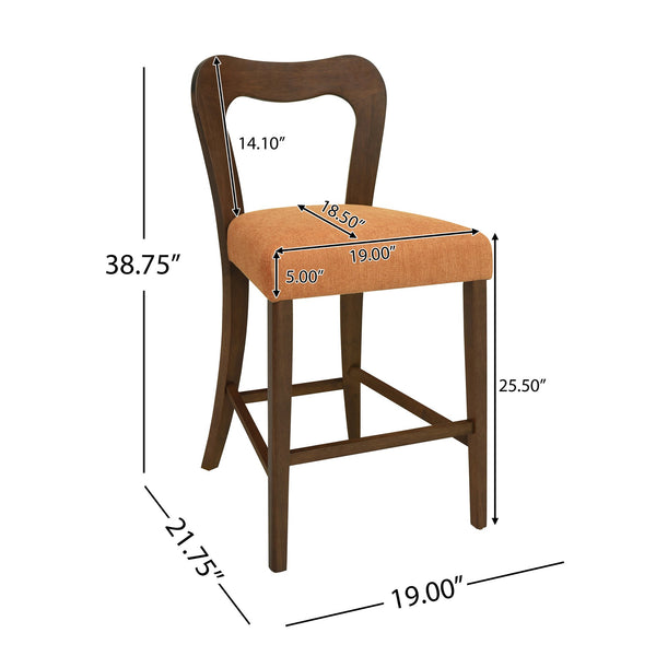 English Elm Christopher Knight Home® - Counter Stool with Curved Ergonomic Back, Solid Rubberwood Frame and Plush Upholstered Seat for Comfort Caramel,Walnut N771P254008W