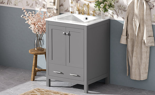 English Elm 24-inch Modern Bathroom Vanity with Ceramic Sink, Soft-Close Doors, Drawer Divider & Ample Storage Gray N729P299440E