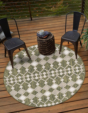 Unique Loom Outdoor Trellis Traliccio Machine Made Trellis Rug Green, Ivory 10' 0" x 10' 0"