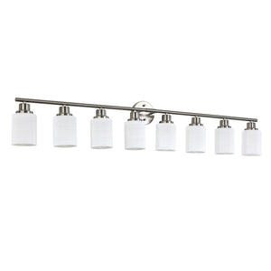 English Elm 52" Modern 8-Light Vanity Wall Sconce – Brushed Nickel & Frosted Glass, Ideal For Bathrooms & Hallways W2312P374812