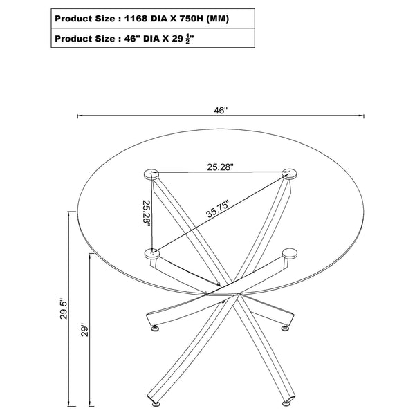 English Elm Orlette Modern Brass Glass Top Dining Table — Clear Tempered Glass Surface, Sturdy Metal Legs, Chic Centerpiece B062S00664