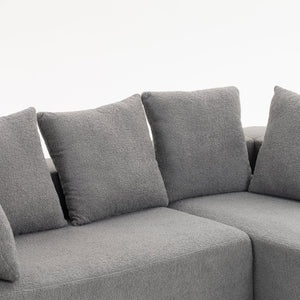 English Elm Full Foam Modular L-shaped Sectional Sofa Flannelette Upholstered with Five Throw Pillows Grey-Blue W3326S00024