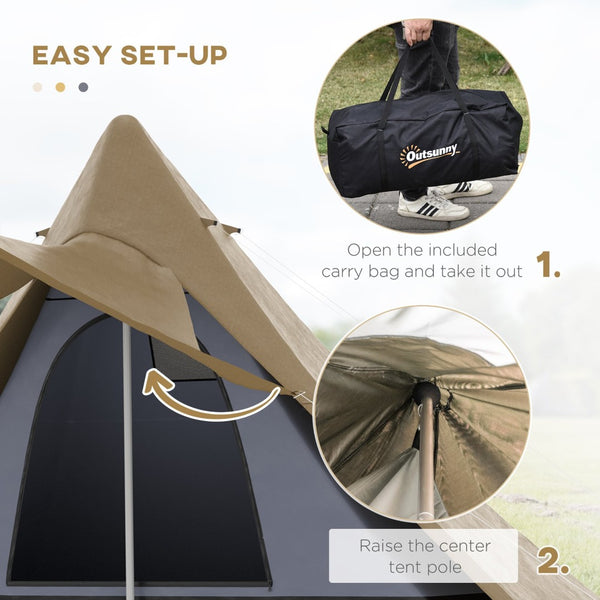 English Elm Outsunny Teepee Camping Tent Waterproof Oxford Fabric Porch Canopy for 3 Person Hiking W2225P200924
